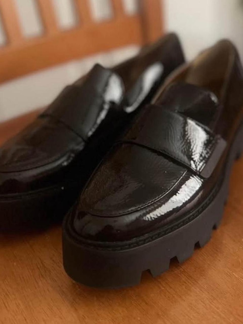 Franco Sarto Women's Patent Leather Loafers in Dark Brown